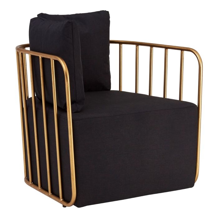 Rosina Linen Fabric Upholstered Armchair In Black