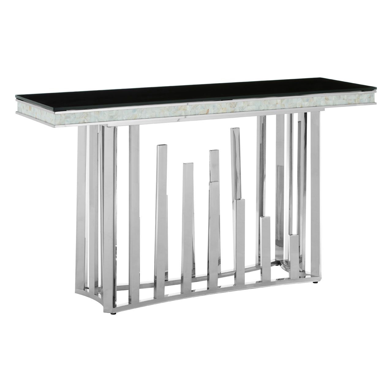 Eliza Black Glass Console Table With Silver Metal Base