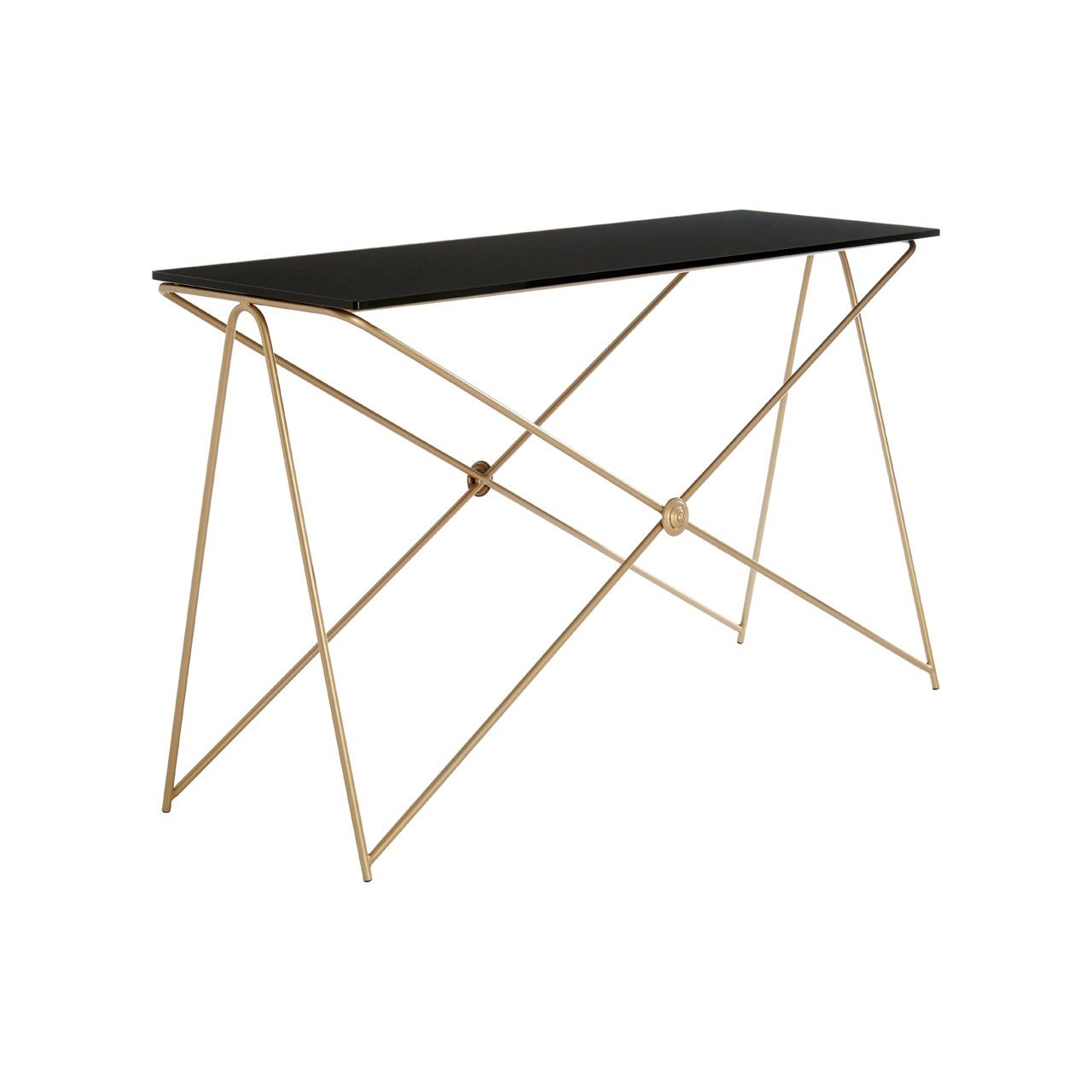 Monroe Glass Console Table In Black With Gold Metal Legs