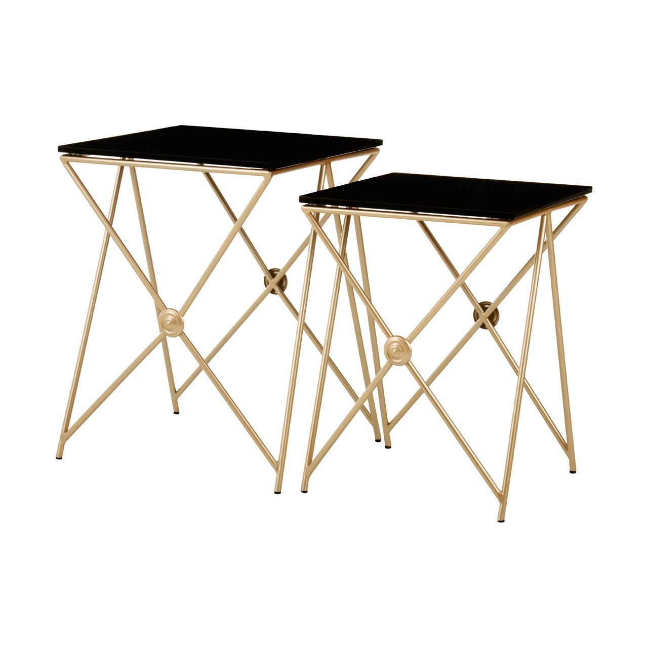 Monroe Black Glass Top Set Of 2 Side Tables With Gold Metal Legs