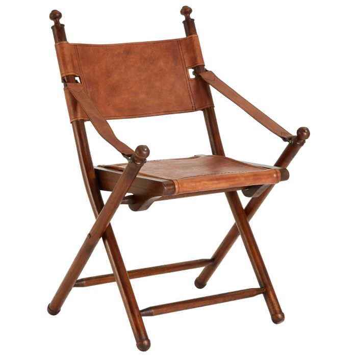 Inca Genuine Leather Folding Armchair In Brown