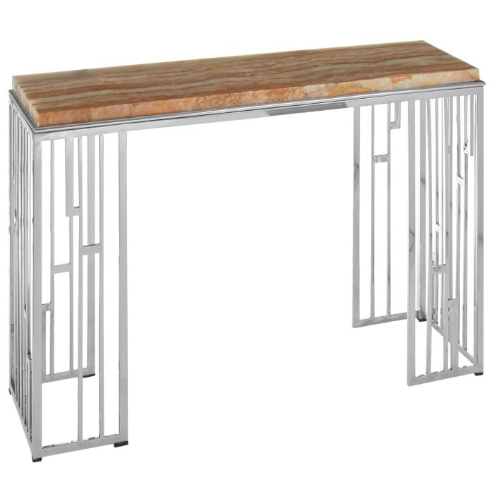 Ripley Onyx Stone Console Table In Natural With Silver Frame