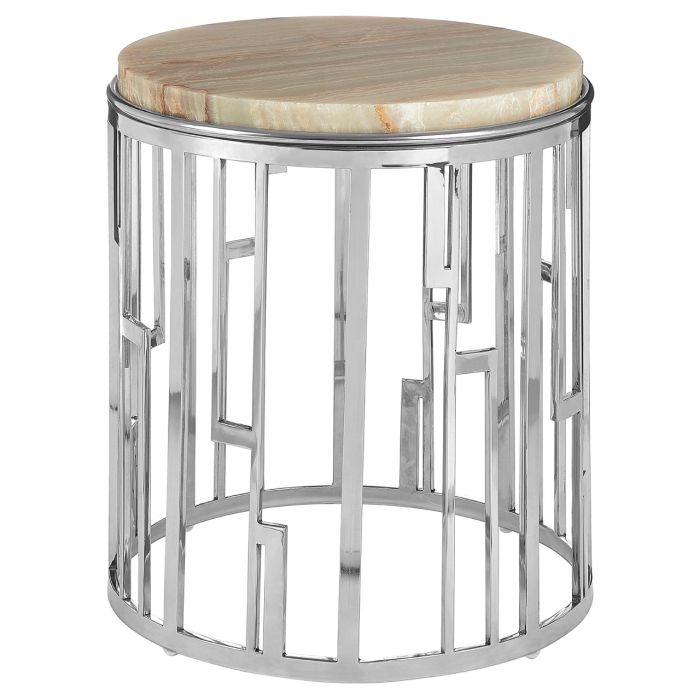 Ripley Round Onyx Stone Side Table In Natural With Silver Base