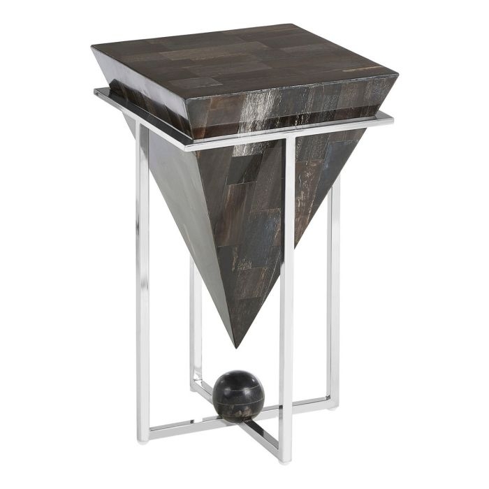 Ripley Small Dark Petrified Wooden Top Side Table In Grey