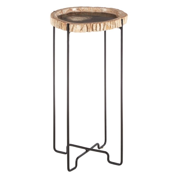 Ripley Petrified Wooden Top Side Table With Black Metal Base