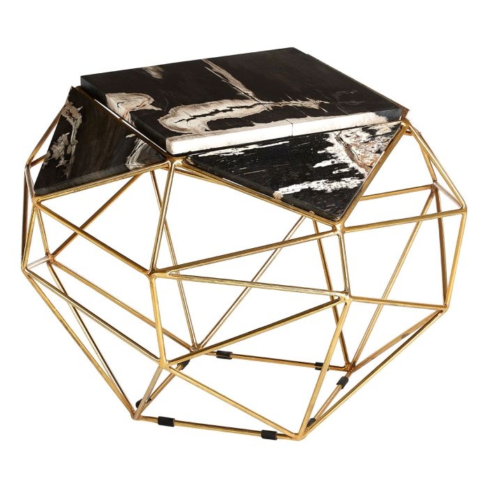 Ripley Dark Petrified Wooden Geometric Side Table In Black