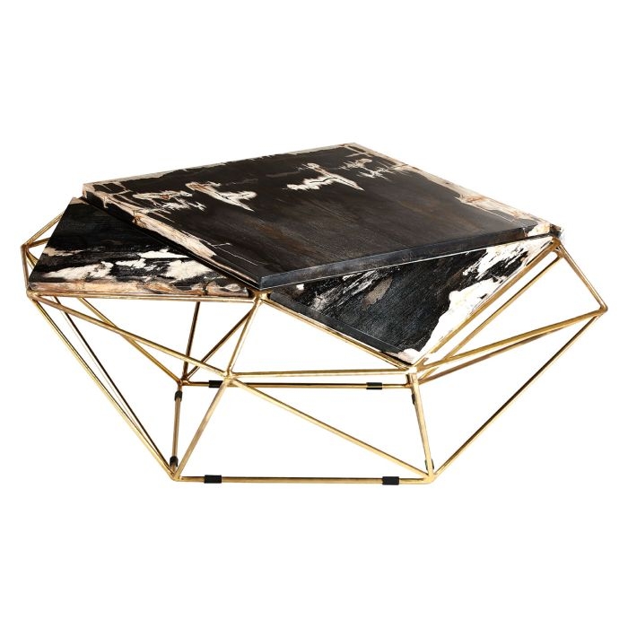 Ripley Dark Petrified Wooden Geometric Coffee Table In Black