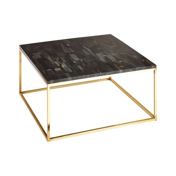 Ripley Square Petrified Wooden Top Coffee Table With Gold Metal Frame