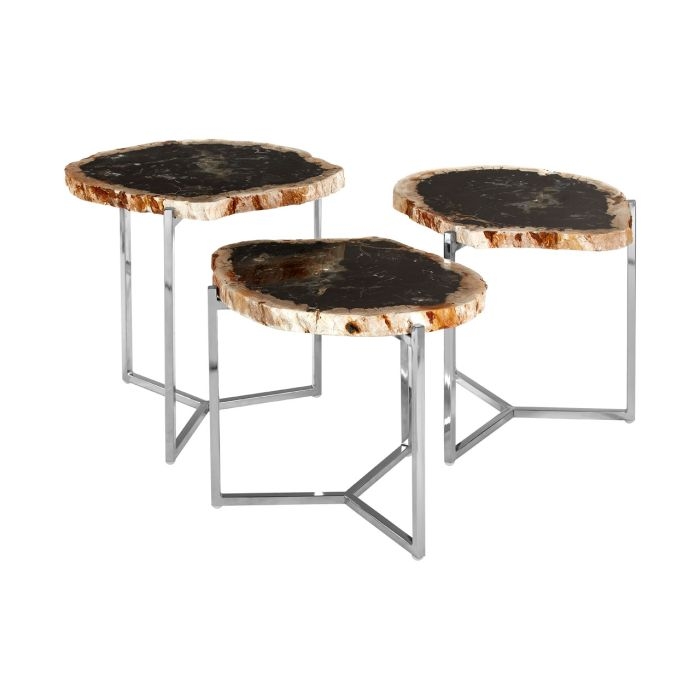 Ripley Dark Petrified Wooden Set Of 3 Side Tables In Brown