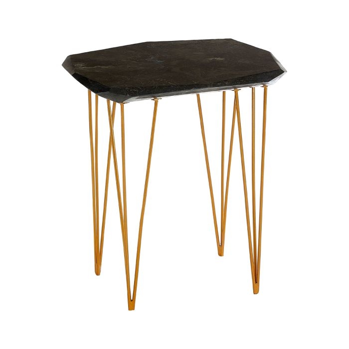 Ripley Small Black Marble Top Side Table With Rich Gold Metal Angular Legs