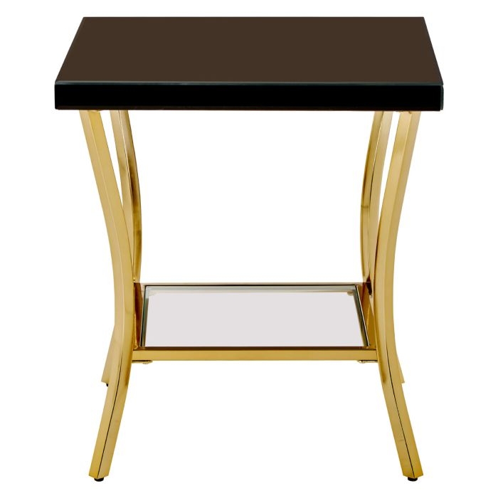 Ianto Black Mirrored Glass Top Side Table With Gold Frame