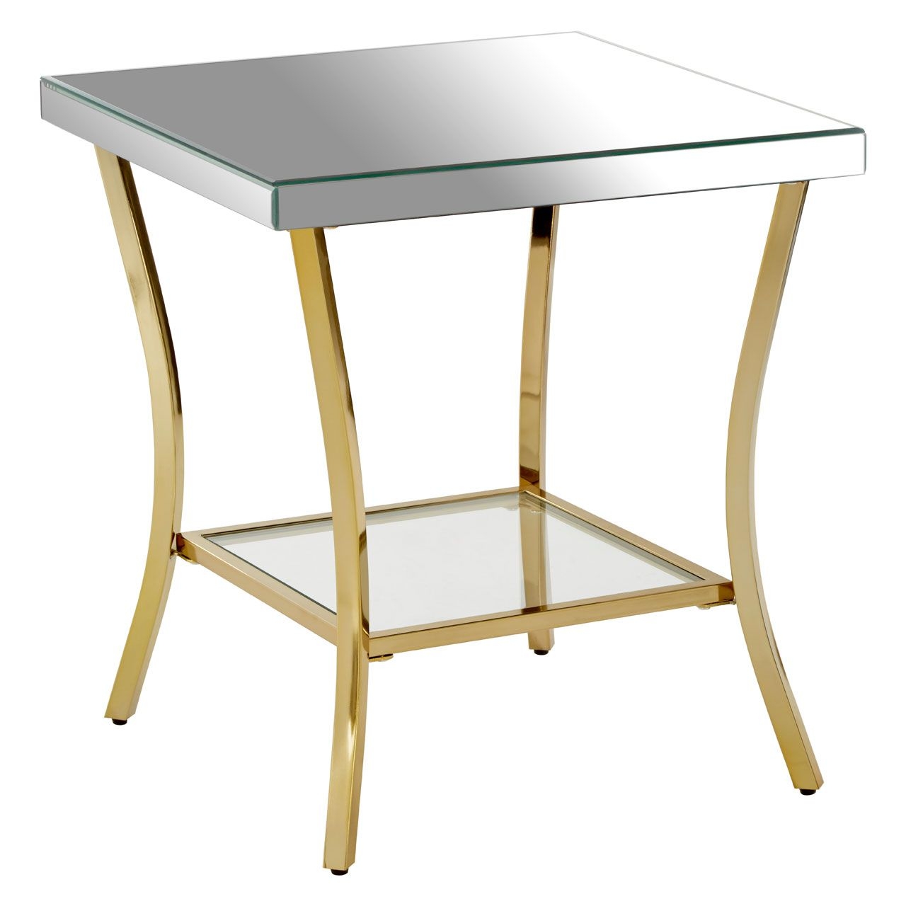 Ianto Mirrored Glass Side Table With Gold Metal Legs