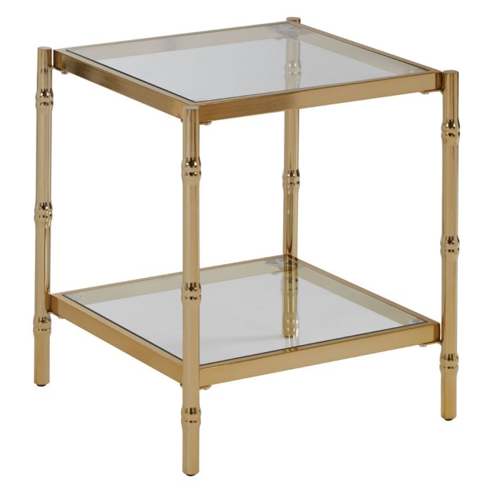 Ianto Square Knop Clear Glass Side Table In Gold