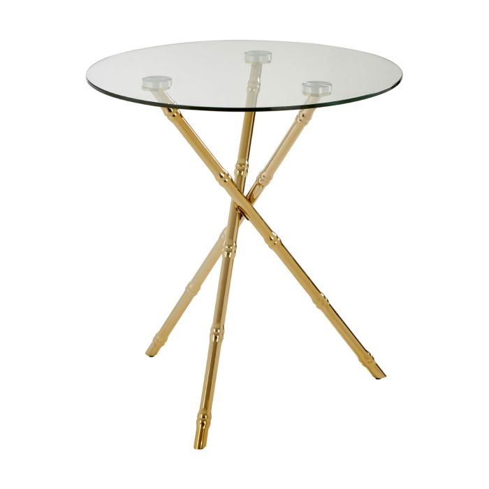 Ianto Clear Glass Side Table In Gold With Knop Legs