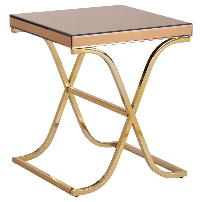 Ianto Mirrored Glass Top Side Table In With Gold Legs