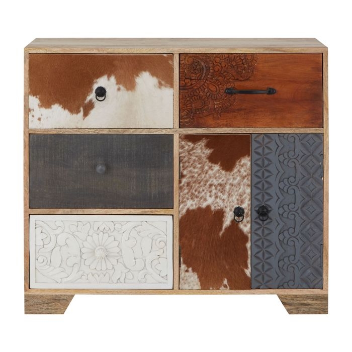 Meriden Tall Wooden Sideboard In Multi Colour With 2 Doors And 4 Drawers