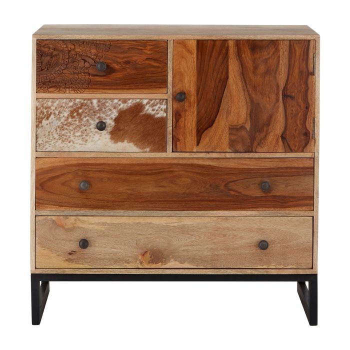 Meriden Small Wooden Sideboard In Multi Colour With 1 Door And 4 Drawers