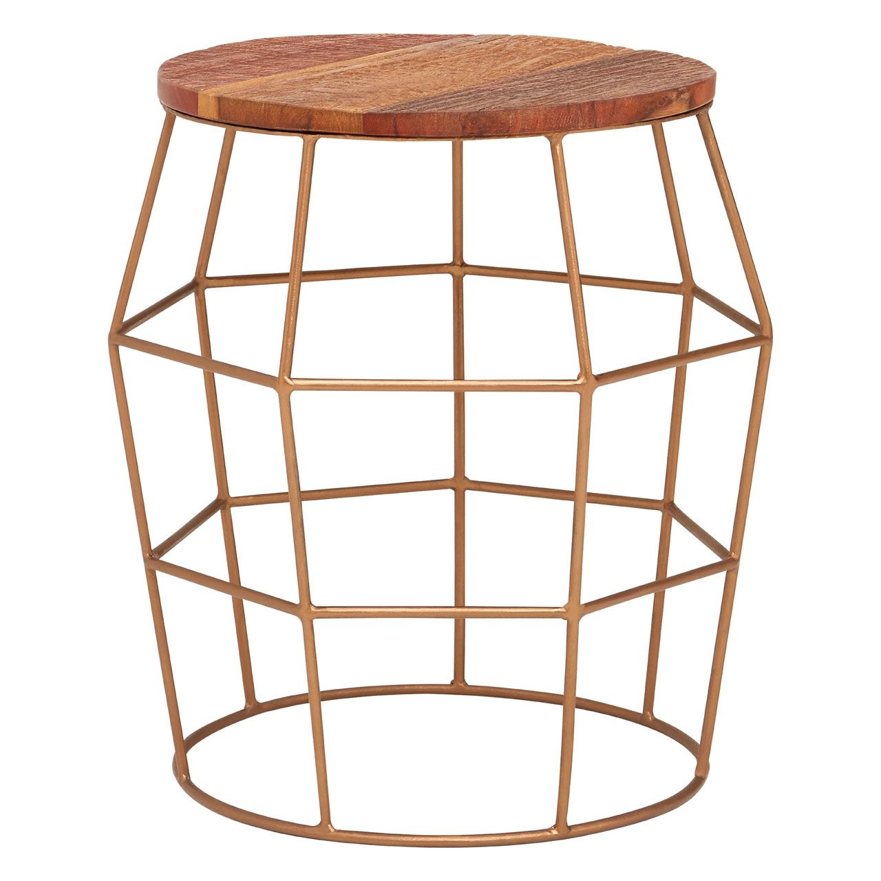 Nandri Round Wooden Side Table In Natural With Gold Metal Frame