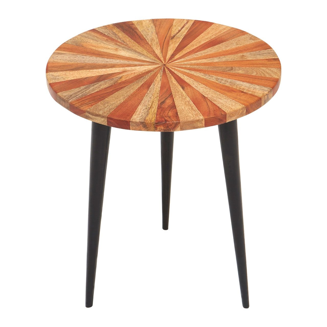 Nandri Small Wooden Round Side Table In Natural With Black Metal Legs