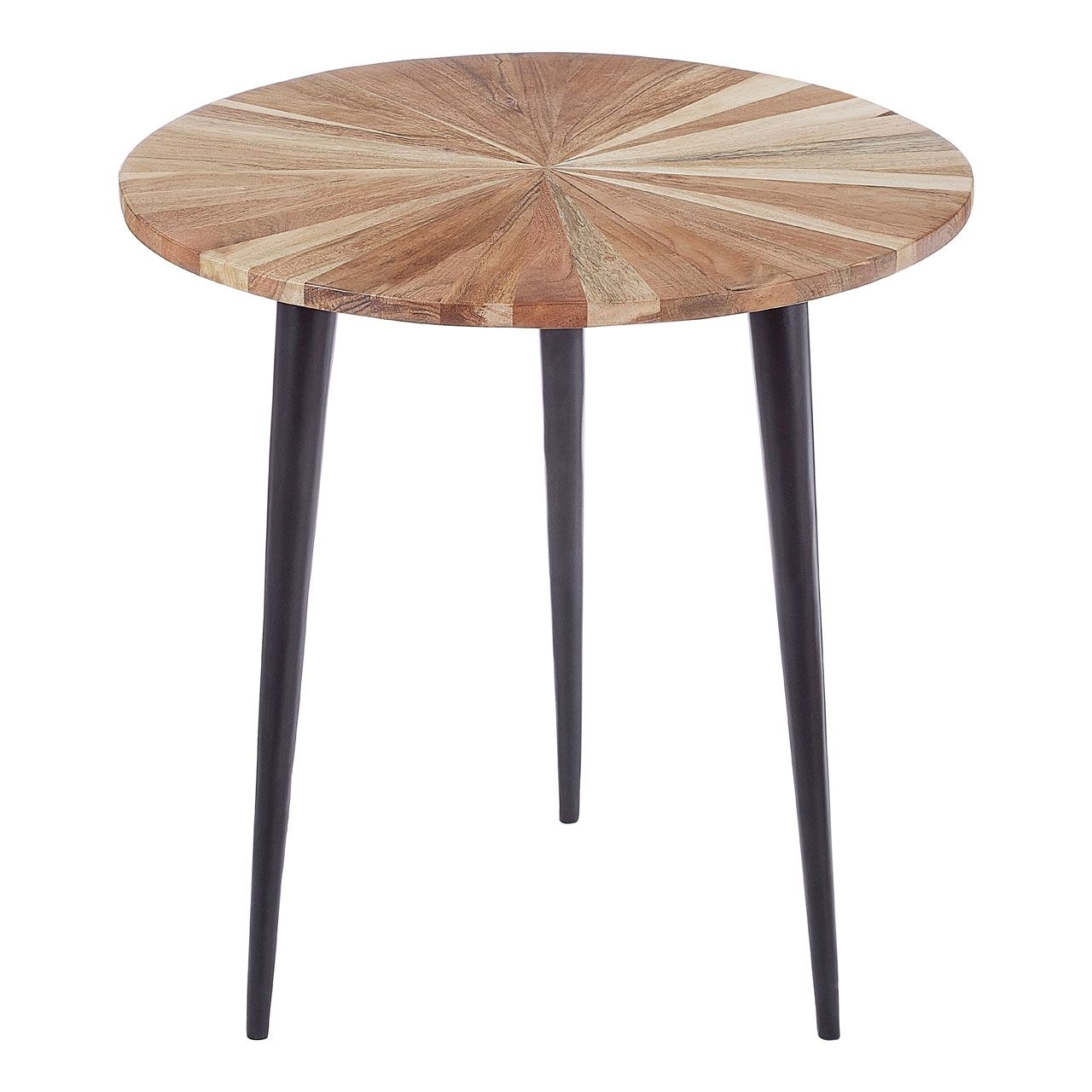 Nandri Large Round Wooden Side Table In Natural With Black Metal Legs