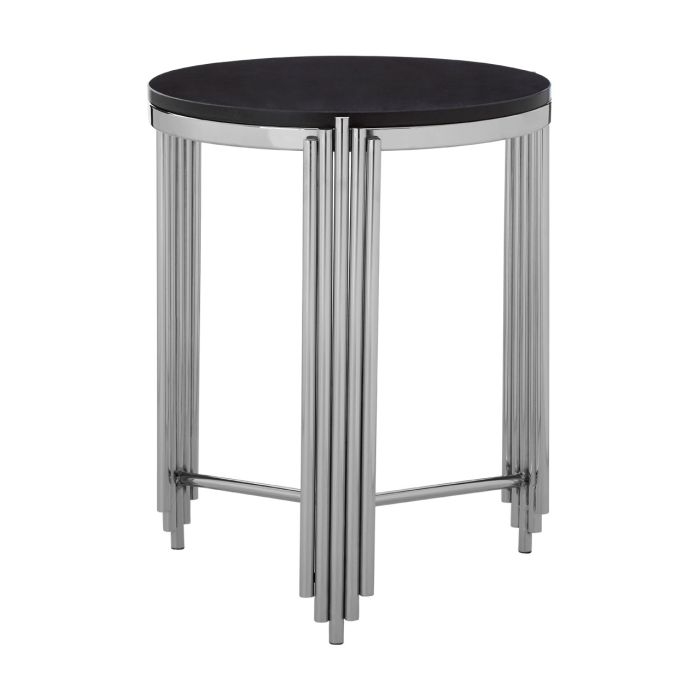 Cairbre Round Granite Top Side Table With Silver Stainless Steel Frame