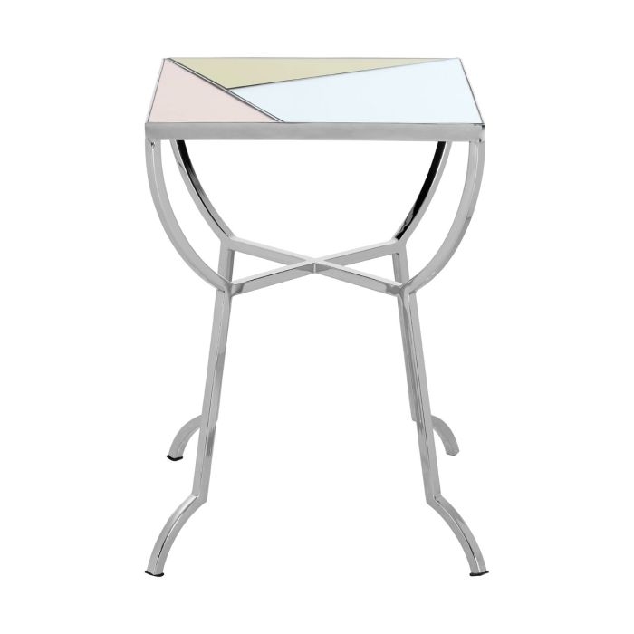 Achava Square Glass Top Side Table In Multi Colour With Silver Legs