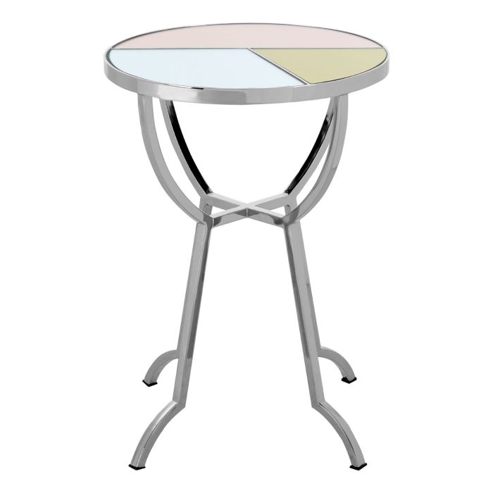 Achava Round Glass Top Side Table In Multi Colour With Silver Legs