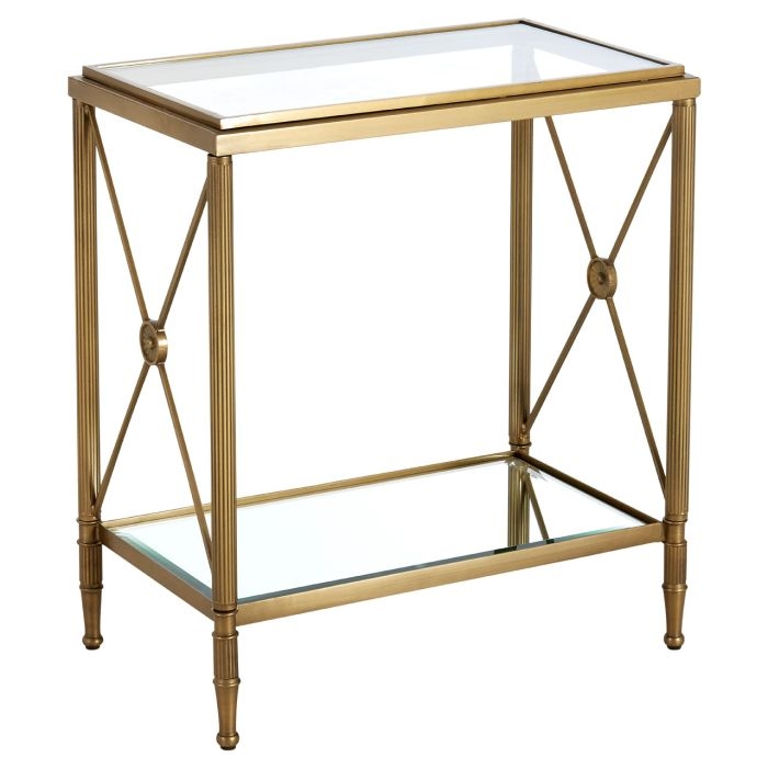 Abeeku Rectangular Mirrored Glass Top Side Table With Gold Metal Legs