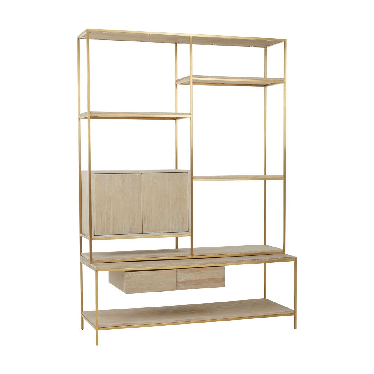 Modica Wooden Shelving Unit In Gold Metal Frame