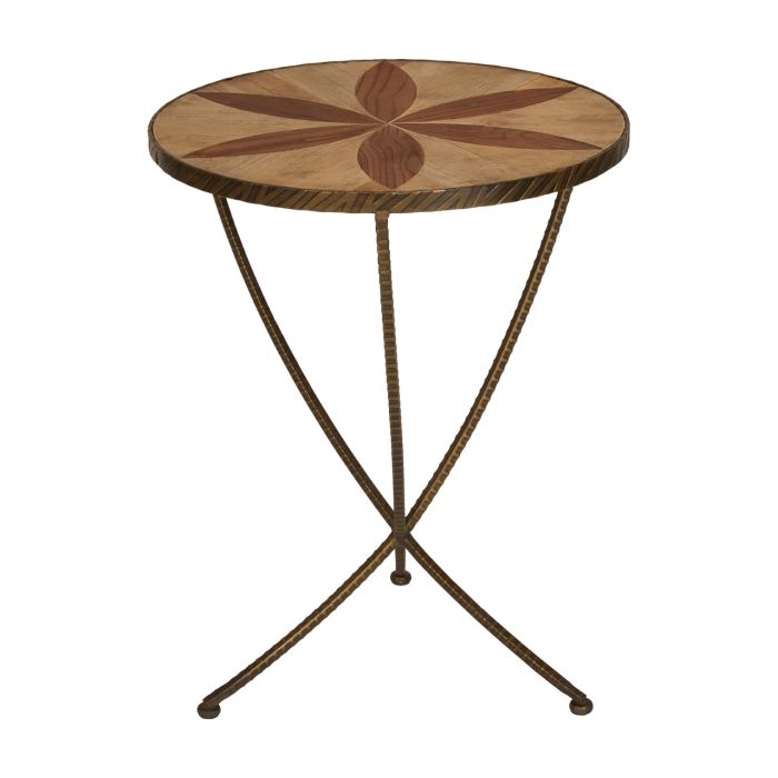Edwin Large Round Elm Wood Side Table In Brown With Metal Legs