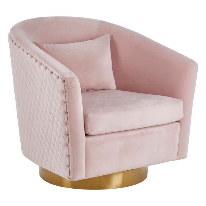 Plazoni Velvet Upholstered Armchair In Pink With Warm Gold Base