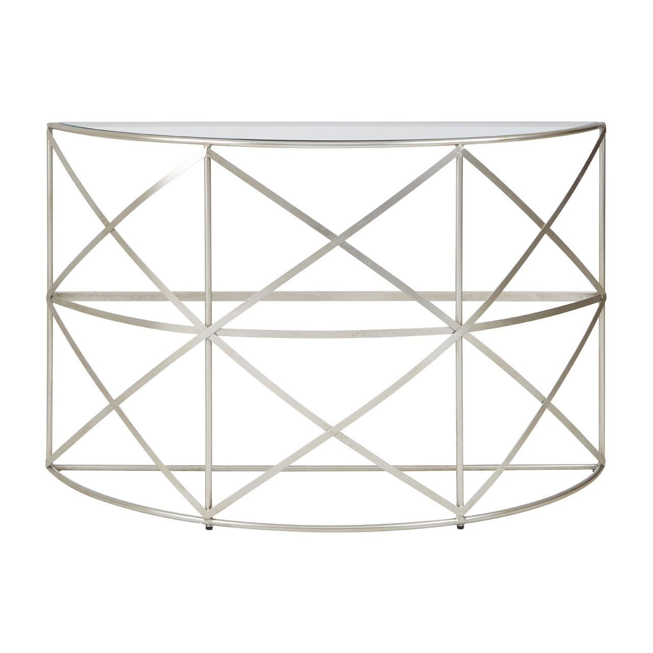 Rubia Glass Leaf Demilune Console Table In Silver