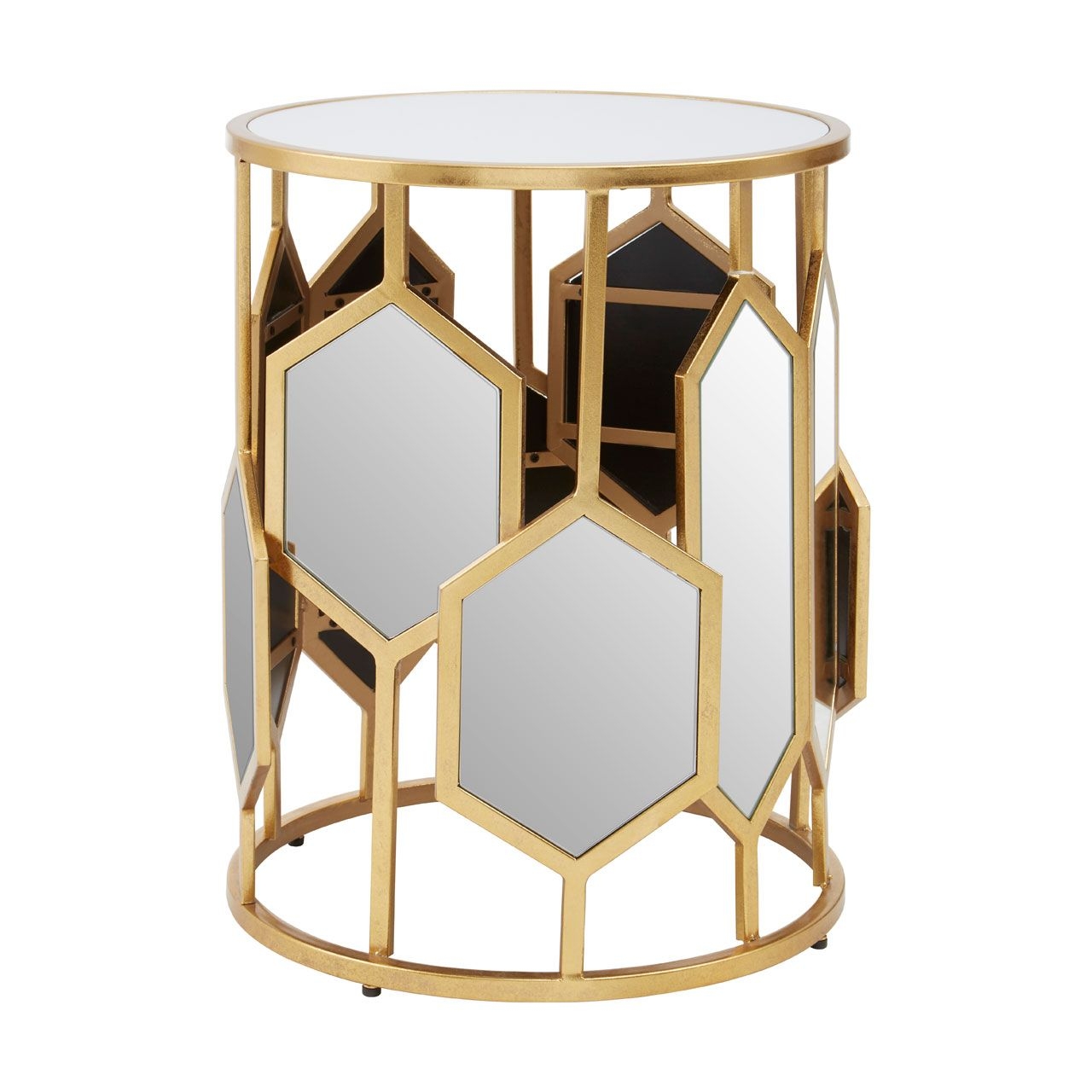 Rio Mirrored Glass Top Side Table With Gold Metal Frame