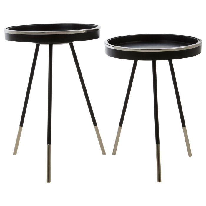 Hadley Round Wooden Set Of 2 Side Tables In Black