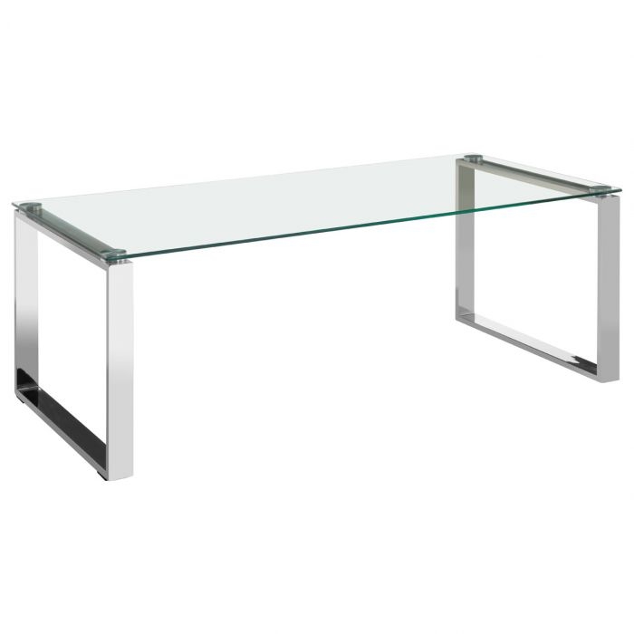 Anaco Rectangular Clear Glass Coffee Table With Chrome Metal Base