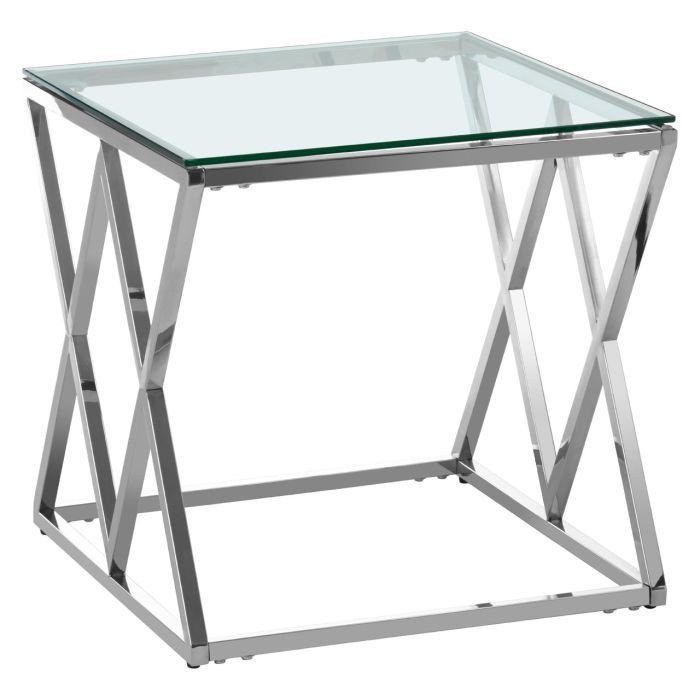 Alton Clear Glass Side Table With Silver Cross Base