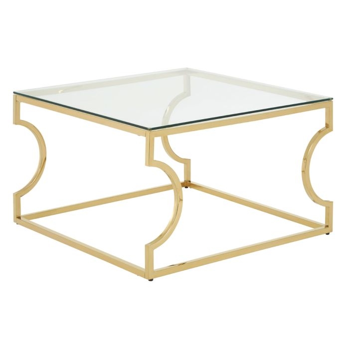 Alton Square Clear Glass Coffee Table With Gold Curved Base