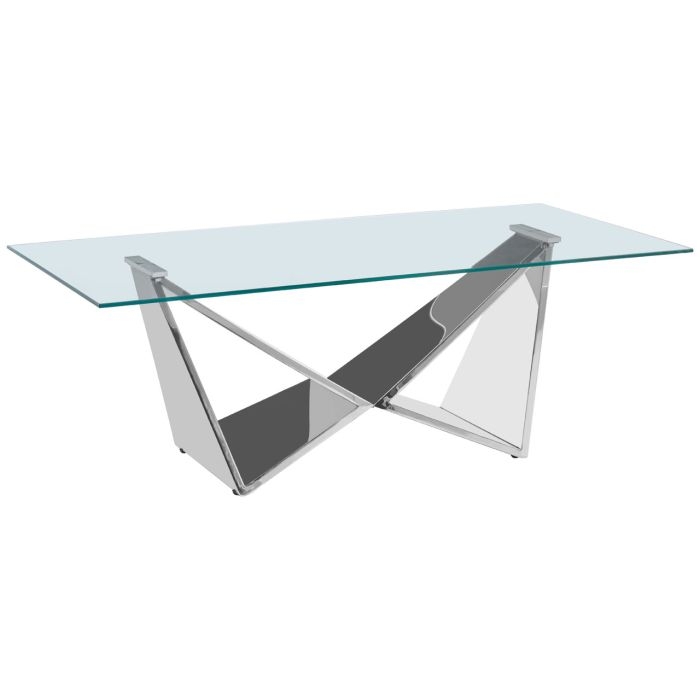 Anaco Clear Glass Coffee Table With Silver Wing Metal Frame