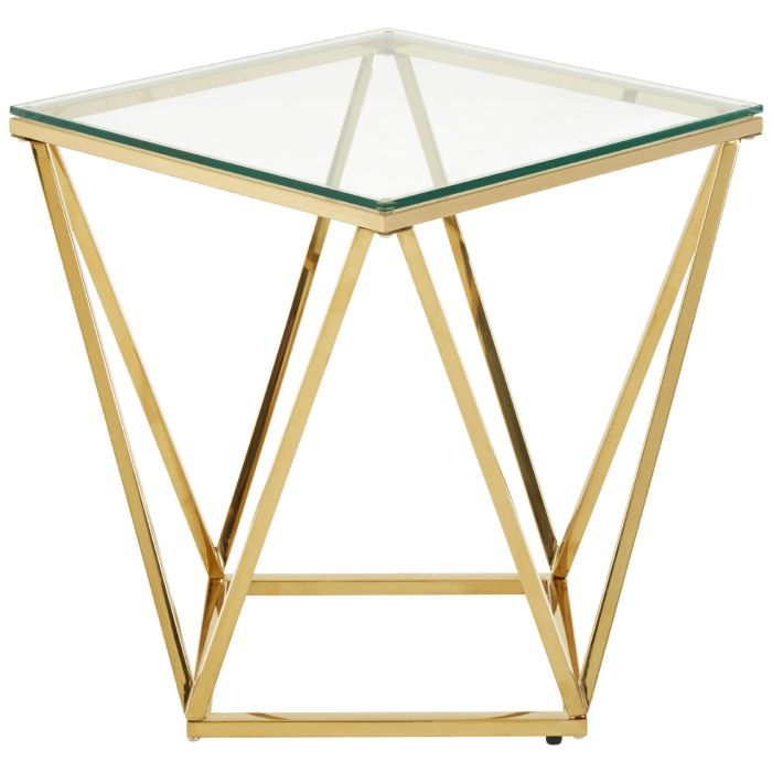 Alton Clear Glass Small Side Table With Gold Twist Design Base