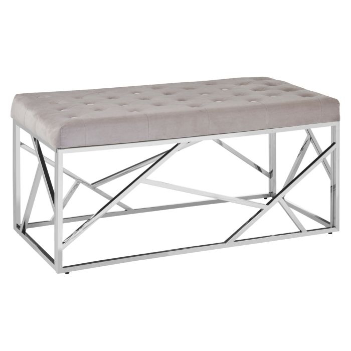 Allure Velvet Upholstered Dining Bench In Mink With Silver Metal Frame