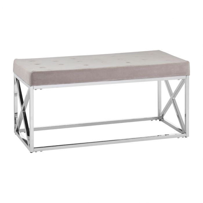 Allure Velvet Upholstered Luxe Style Dining Bench In Mink With Silver Frame