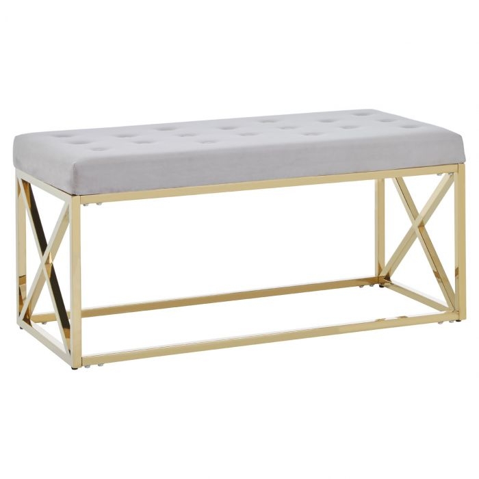 Allure Velvet Upholstered Luxe Style Dining Bench In Mink With Gold Frame