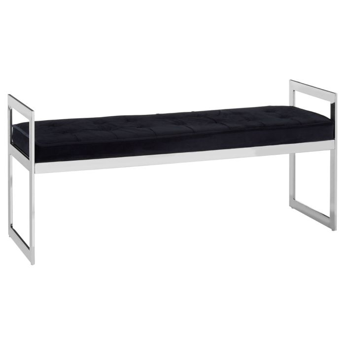 Allure Velvet Upholstered Button Tufted Dining Bench In Black With Silver Frame