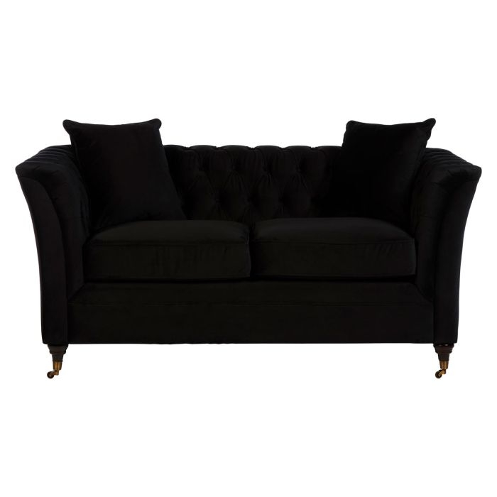 Saadet Woven Fabric 2 Seater Sofa In Onyx With Black Wooden Legs