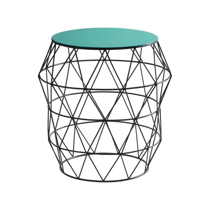 Calixtus Round Metal Side Table In Green With Black Metal Frame