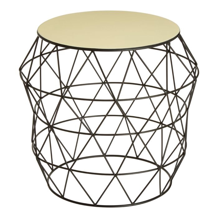 Calixtus Round Metal Side Table In Ivory With Black Metal Frame