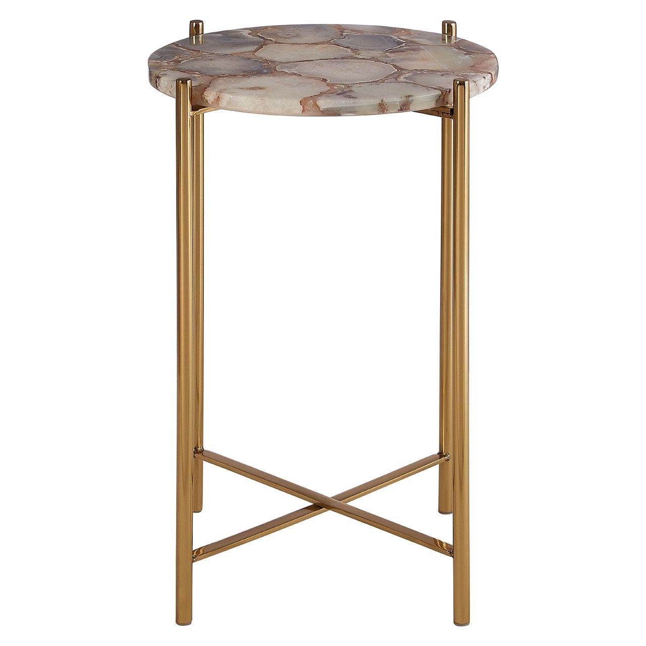 Vita Square Natural Agate Side Table With Gold Metal Base