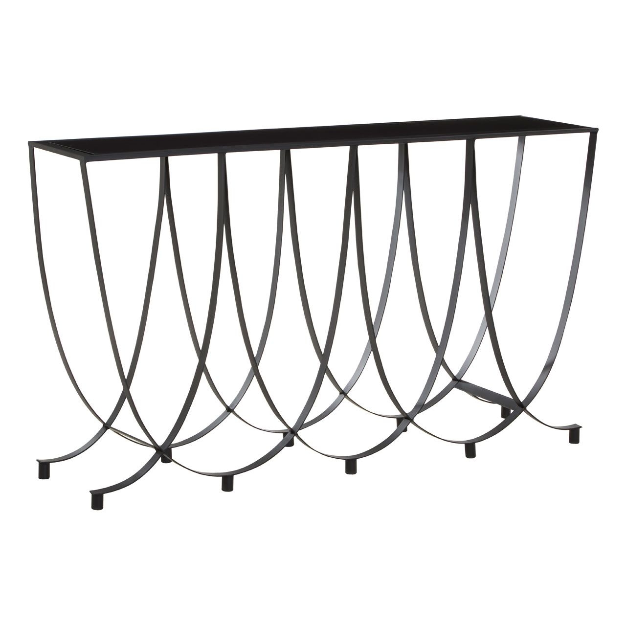 Trento Glass Top Metal Console Table In Black