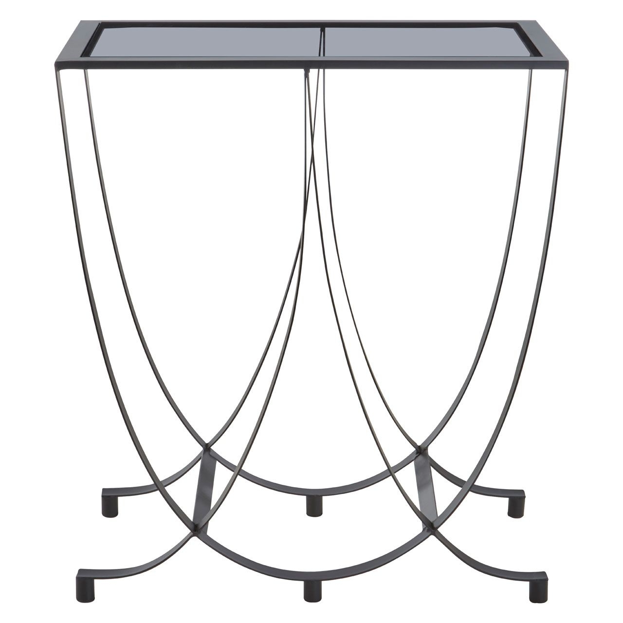 Trento Grey Glass Top Curved Side Table With Black Metal Legs