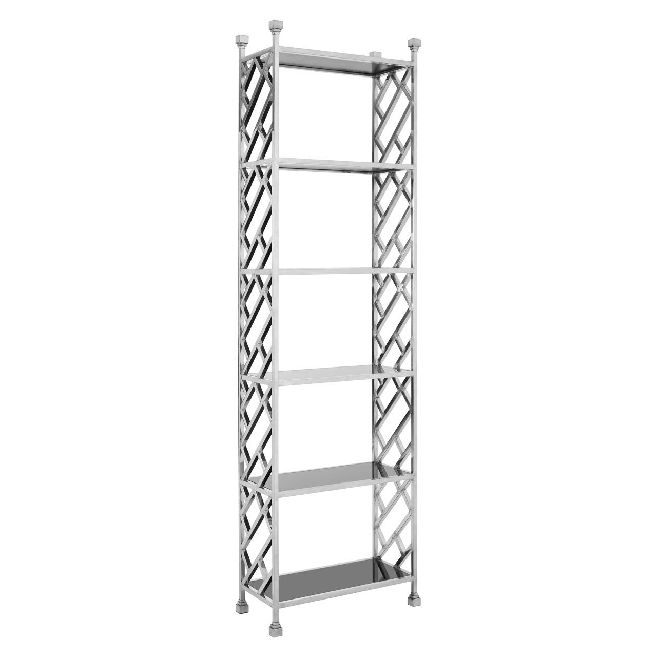 Horizon Black Glass Shelves Tile Design Bookcase In Silver
